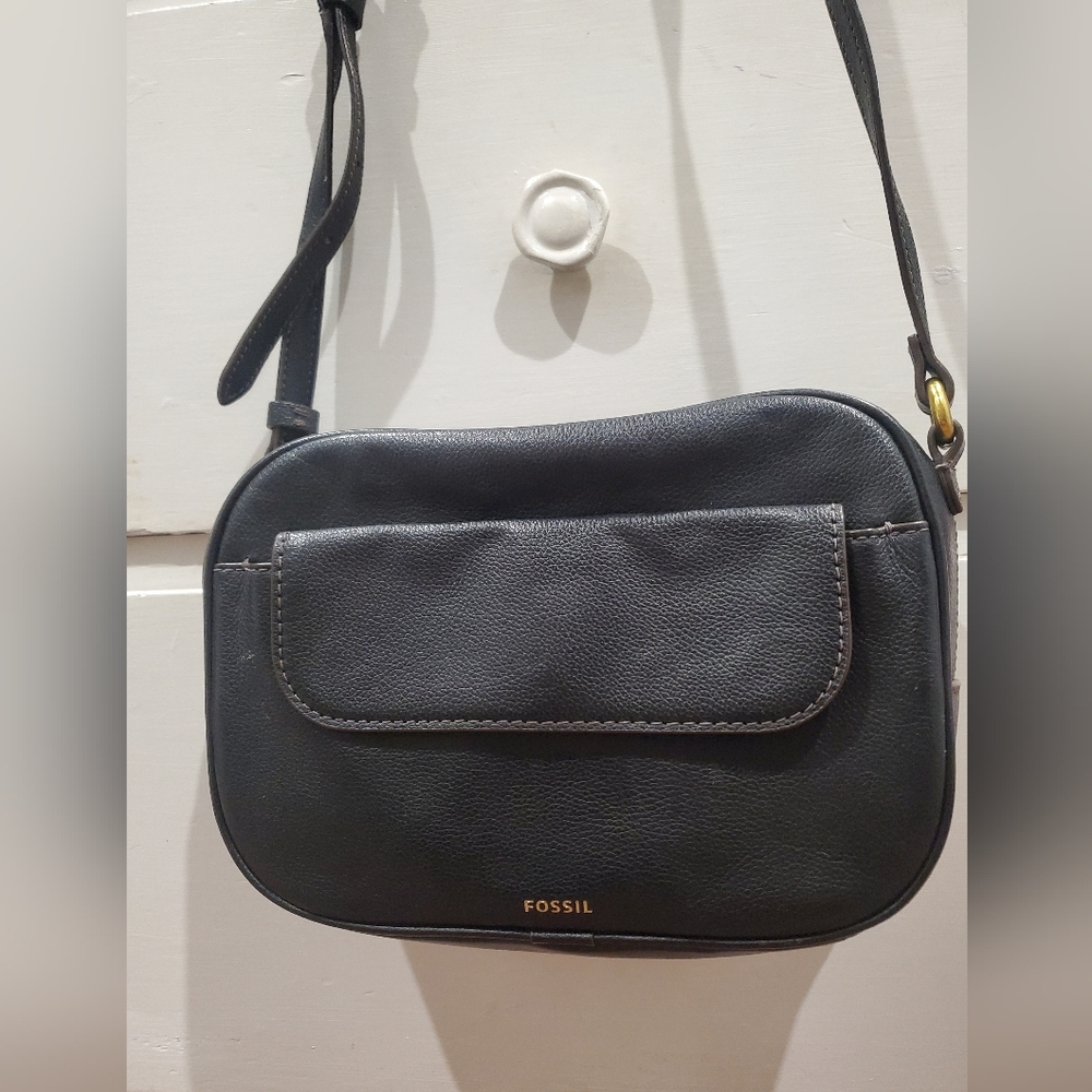 Fossil Black Leather Crossbody Bag